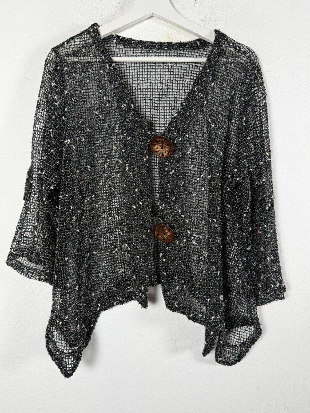 Womens Art To Wear Cardigan Sweater Black Metallic Mesh Open Knit Lagenlook